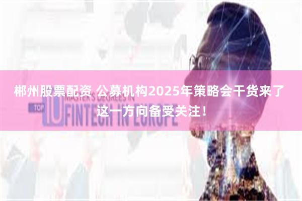郴州股票配资 公募机构2025年策略会干货来了 这一方向备受关注！