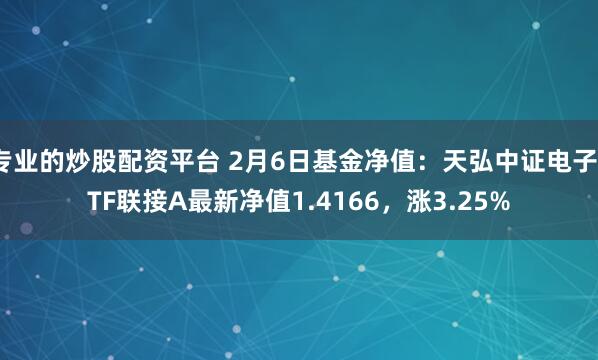 专业的炒股配资平台 2月6日基金净值：天弘中证电子ETF联接A最新净值1.4166，涨3.25%