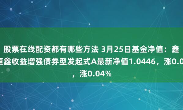 股票在线配资都有哪些方法 3月25日基金净值：鑫元恒鑫收益增强债券型发起式A最新净值1.0446，涨0.04%