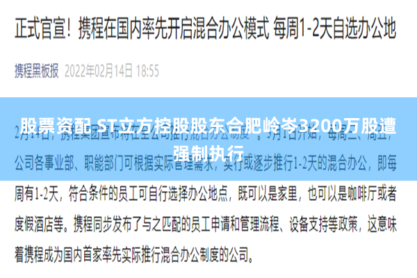 股票资配 ST立方控股股东合肥岭岑3200万股遭强制执行