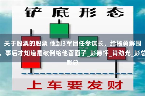 关于股票的股票 他到3军团任参谋长，给杨勇解围，事后才知道是破例给他留面子_彭德怀_肖劲光_彭总