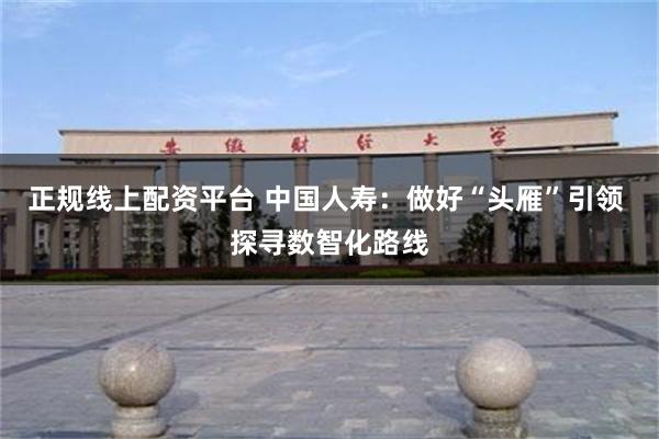 正规线上配资平台 中国人寿:做好“头雁”引领 探寻数智化路线